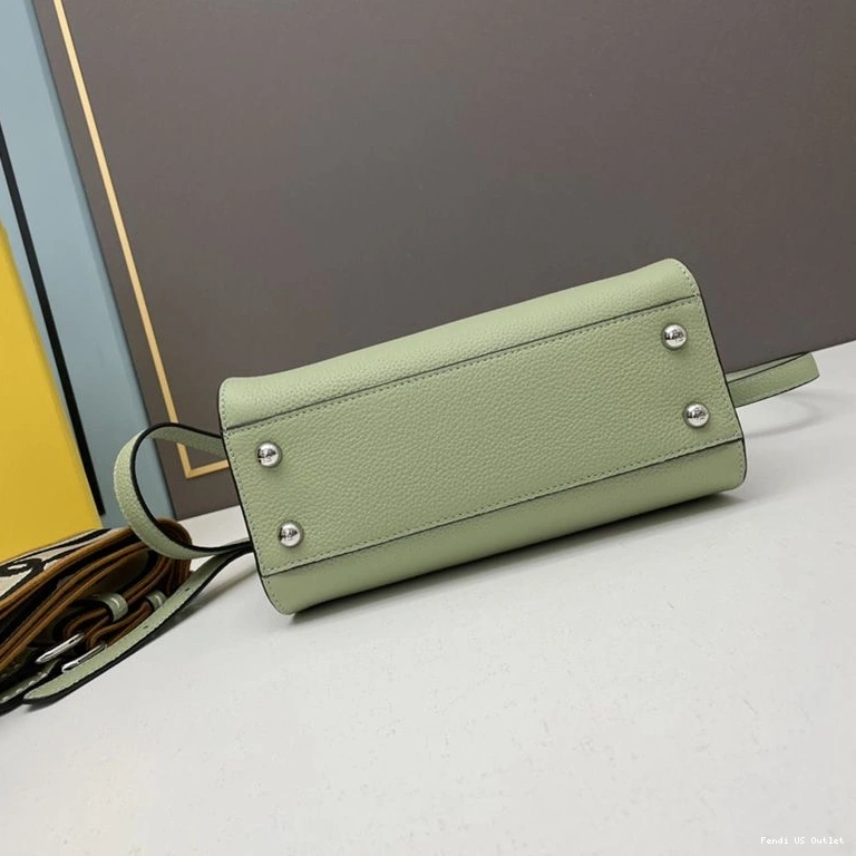 Vintage HOT Green Mini Leather In Peekaboo Bag Stitching Fendi Calf Iconic 0801
